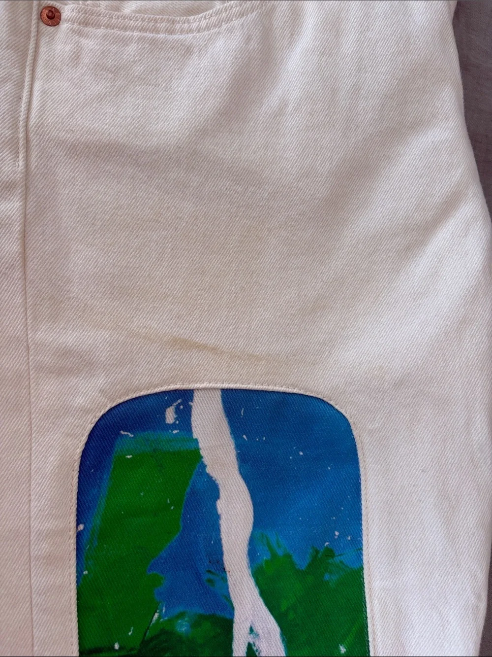 Levi's White Jeans with Multicolor Art Panels